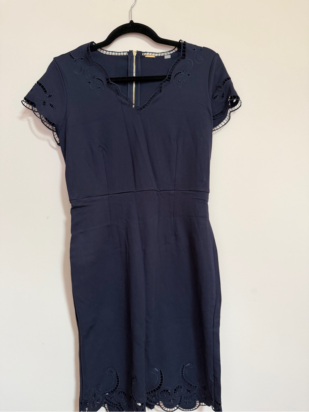 Tahari Navy Scallop-Trim Midi Dress